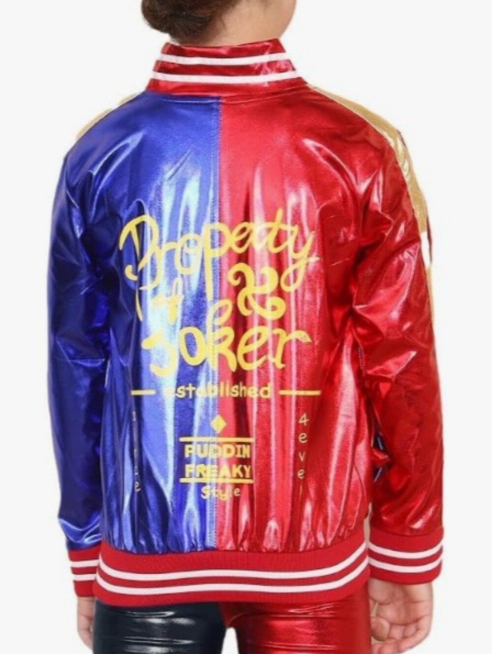 Harlequin Split-Color Metallic Satin Bomber Jacket - Red & Blue Size Medium NWOT